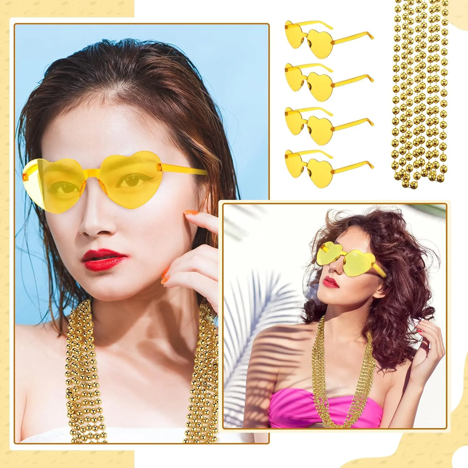 Mepase 24 Pcs Beads Necklaces and Heart Sunglasses 80s Accessories for Adults Wedding Graduation Summer Party Favor