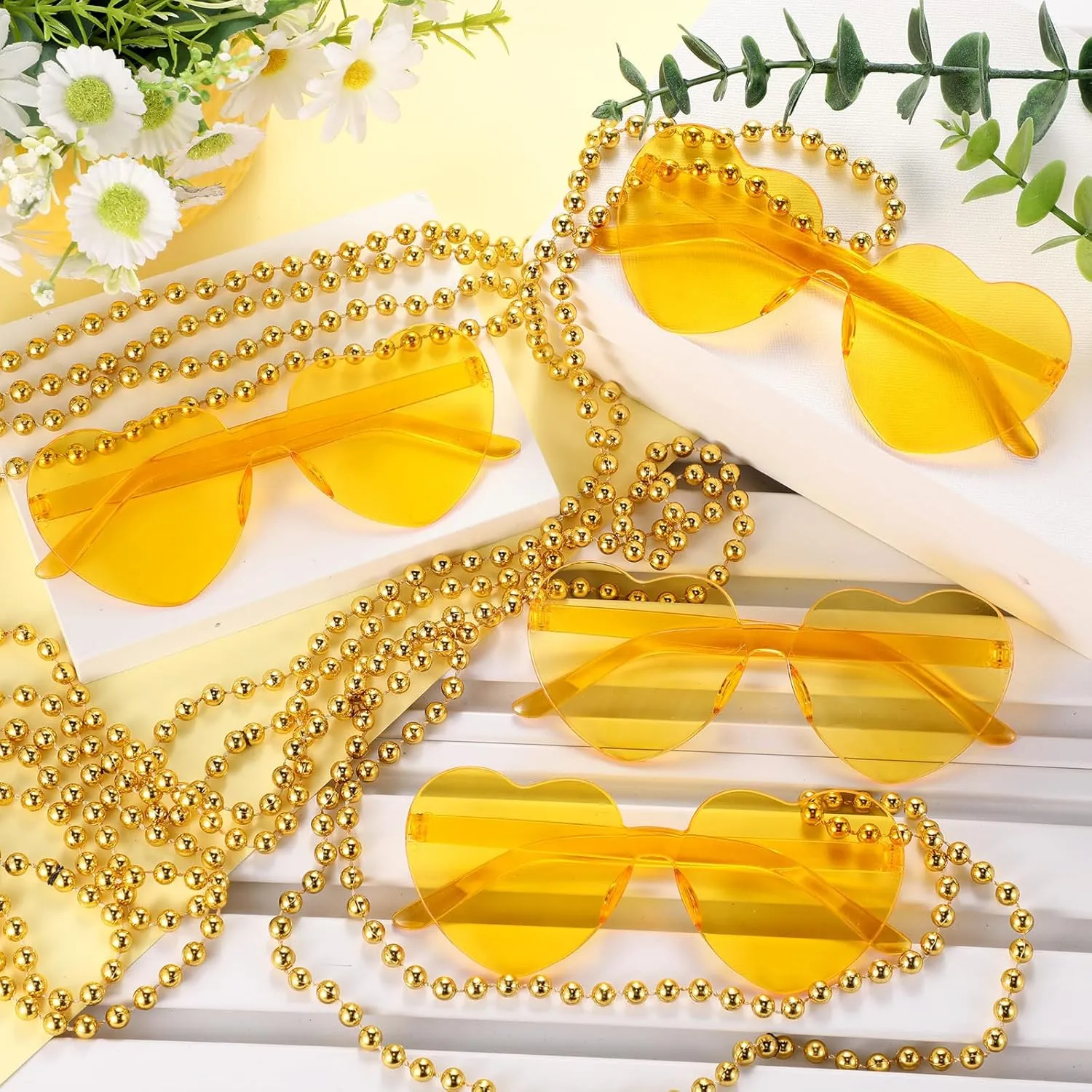 Mepase 24 Pcs Beads Necklaces and Heart Sunglasses 80s Accessories for Adults Wedding Graduation Summer Party Favor