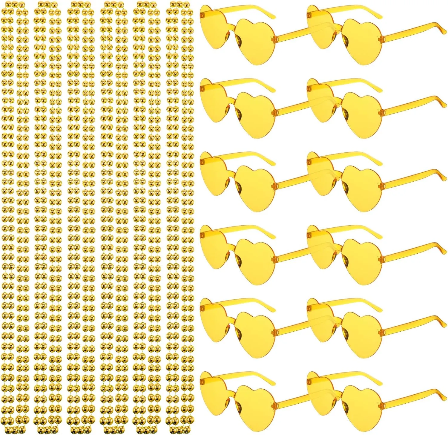 Mepase 24 Pcs Beads Necklaces and Heart Sunglasses 80s Accessories for Adults Wedding Graduation Summer Party Favor