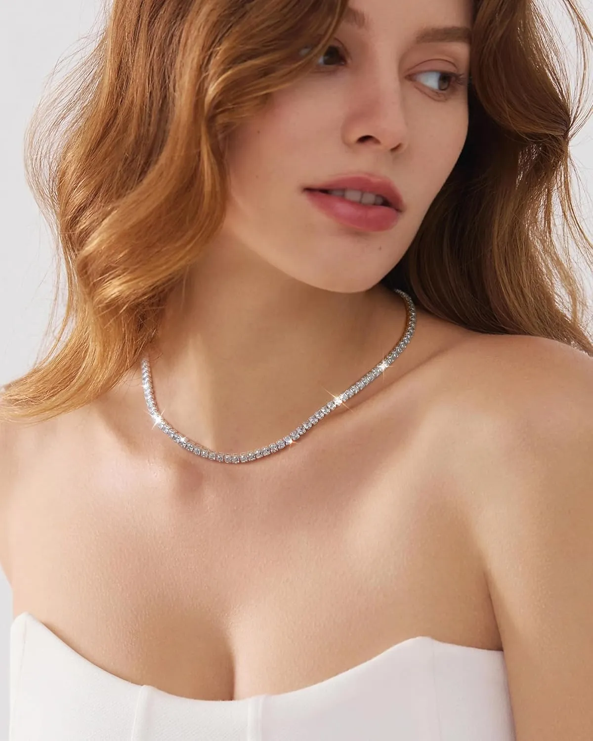 Mesovor Diamond Tennis Necklaces for Women, 18K/White Gold Plated Square Tennis Chain Choker | Bling Cubic Zirconia 3mm 4mm Statement Necklace Jewelry Gifts
