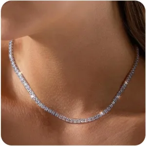 Mesovor Diamond Tennis Necklaces for Women, 18K/White Gold Plated Square Tennis Chain Choker | Bling Cubic Zirconia 3mm 4mm Statement Necklace Jewelry Gifts