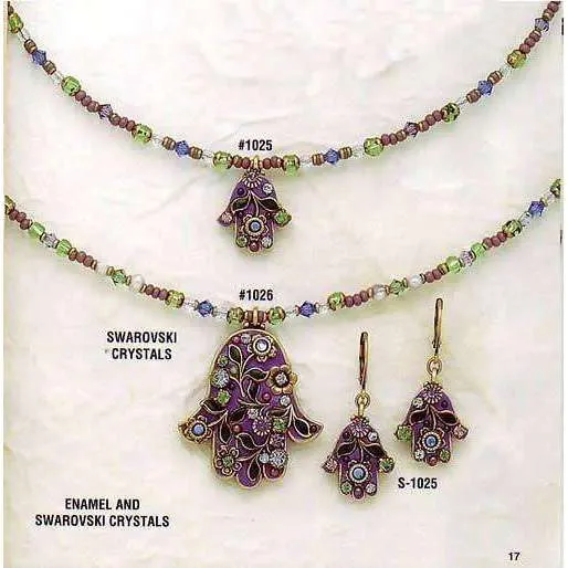 Michal Golan Purple Enamel and Swarovski Crystal Hamsa Necklace