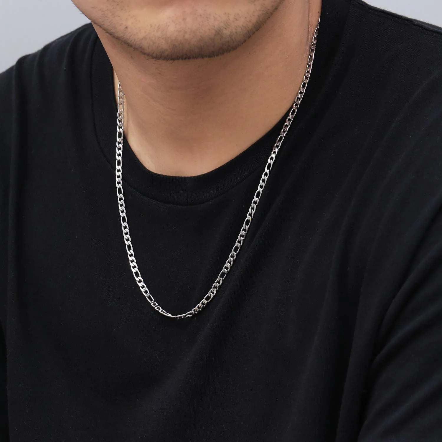 micuco 4.5mm Figaro Chain Necklace for Men, Stainless Steel Silver Chain for Men, Link Chain Necklace for Women Men 16 18 20 22 24 inches