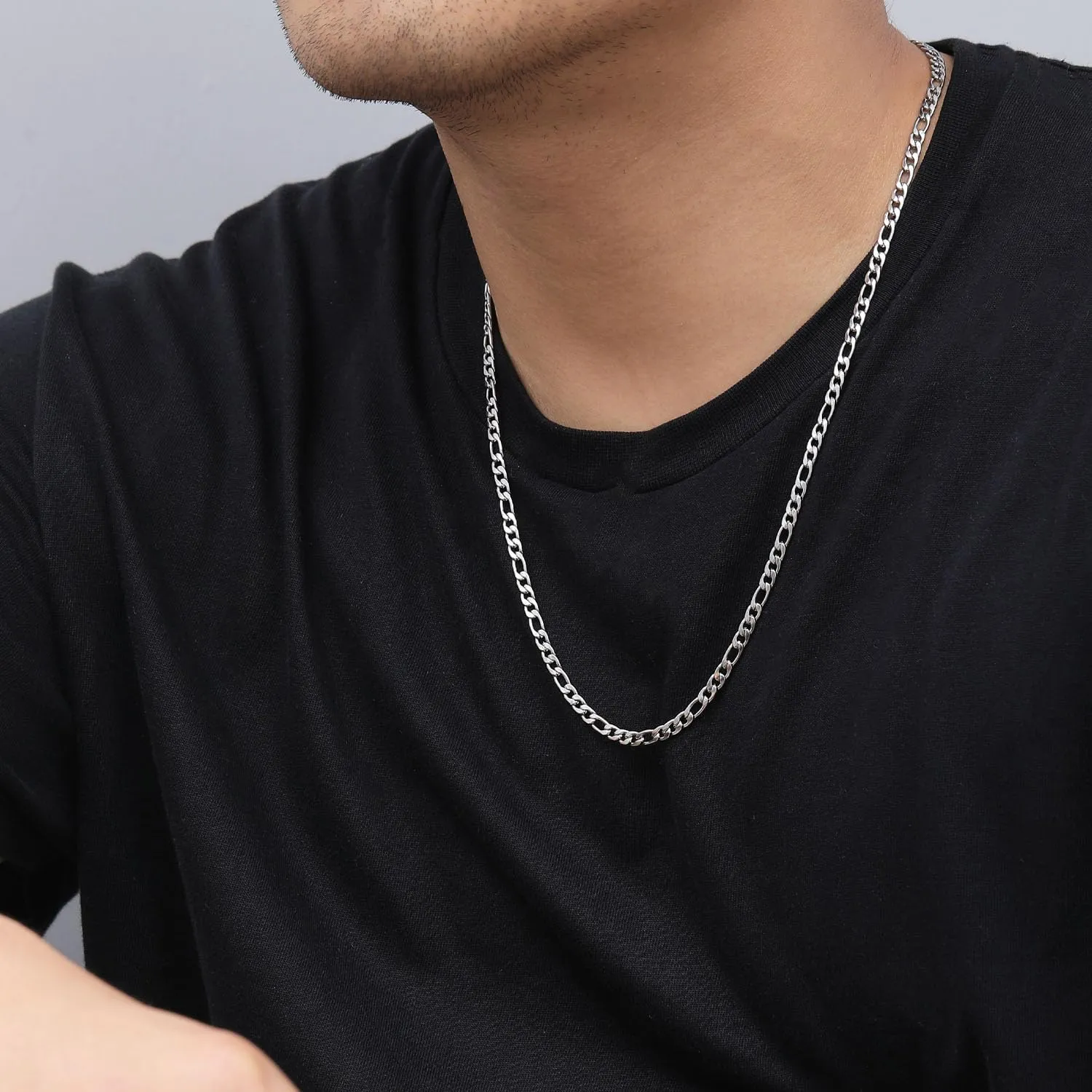 micuco 4.5mm Figaro Chain Necklace for Men, Stainless Steel Silver Chain for Men, Link Chain Necklace for Women Men 16 18 20 22 24 inches