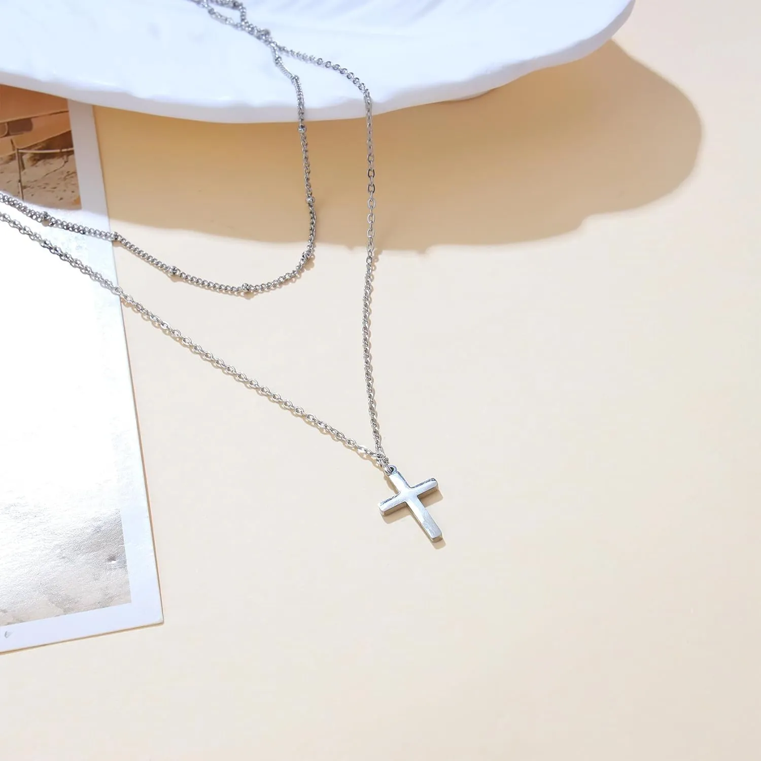 MILAKOO Multilayered Cross/Disc Pendant Necklace Choker Stackable Silver/Gold Layering Long Necklace for Women