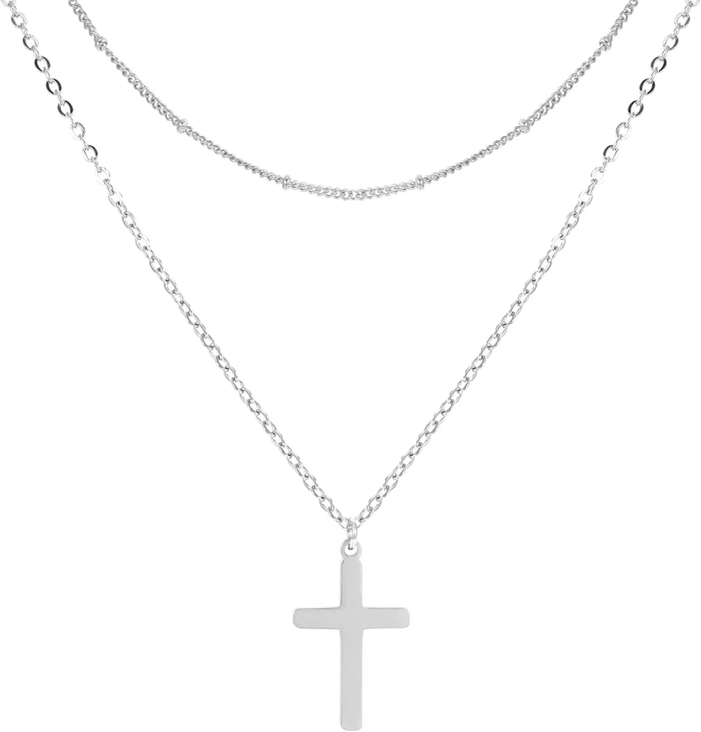 MILAKOO Multilayered Cross/Disc Pendant Necklace Choker Stackable Silver/Gold Layering Long Necklace for Women