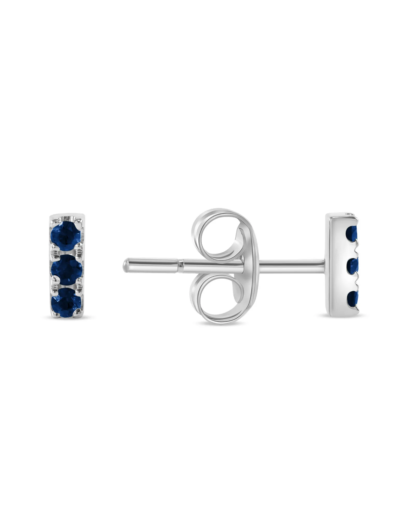 Mini Blue Sapphire Bar Stud Earring 14K