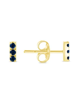 Mini Blue Sapphire Bar Stud Earring 14K