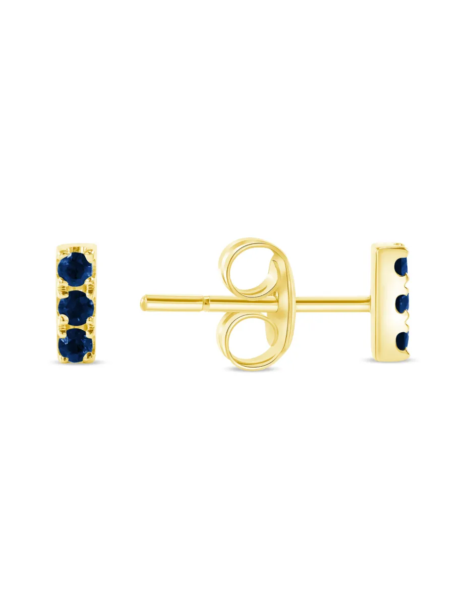 Mini Blue Sapphire Bar Stud Earring 14K