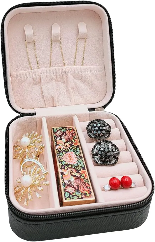 Mini Jewelry Travel Case, Small Travel Portable Display Storage Box, Mini Storage Organizer For Rings Earrings Necklaces Gifts (Black)