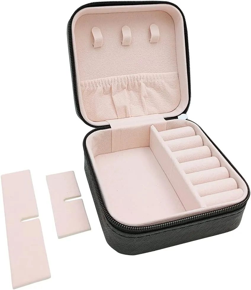 Mini Jewelry Travel Case, Small Travel Portable Display Storage Box, Mini Storage Organizer For Rings Earrings Necklaces Gifts (Black)
