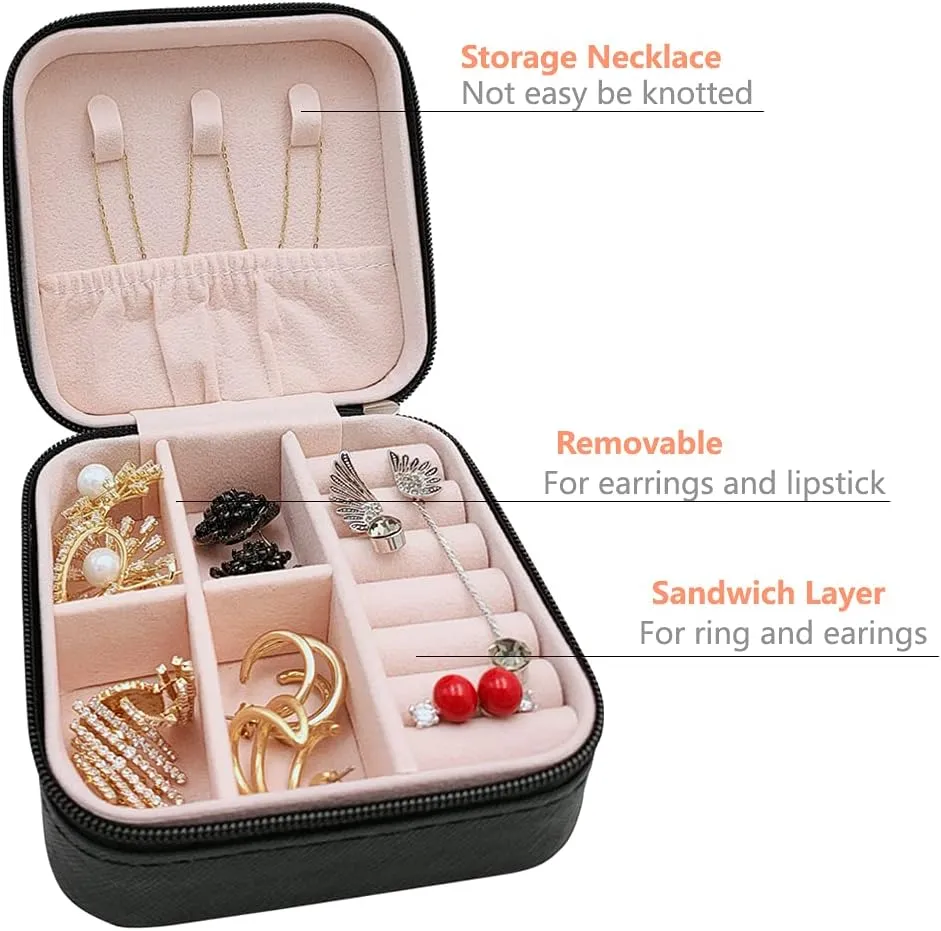 Mini Jewelry Travel Case, Small Travel Portable Display Storage Box, Mini Storage Organizer For Rings Earrings Necklaces Gifts (Black)