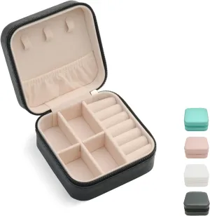 Mini Jewelry Travel Case, Small Travel Portable Display Storage Box, Mini Storage Organizer For Rings Earrings Necklaces Gifts (Black)