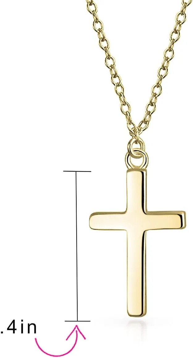 Minimalist Simple Small Petite Religious Jewelry Set Cross Necklace Pendant Huggee Stud Earrings For Women Teen .925 Sterling Silver