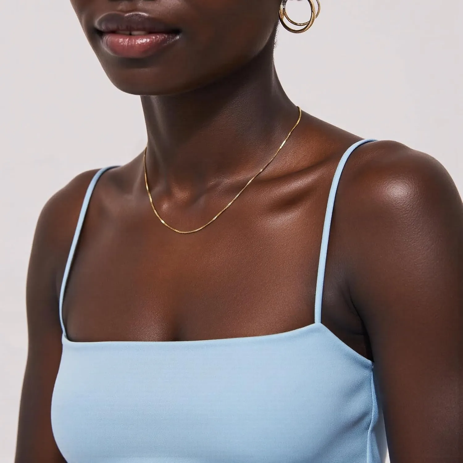 Minimalist Thin Gold Chain 18K Gold Thin Box Chain Necklace Short Small Gold Chain Choker Necklaces for Women