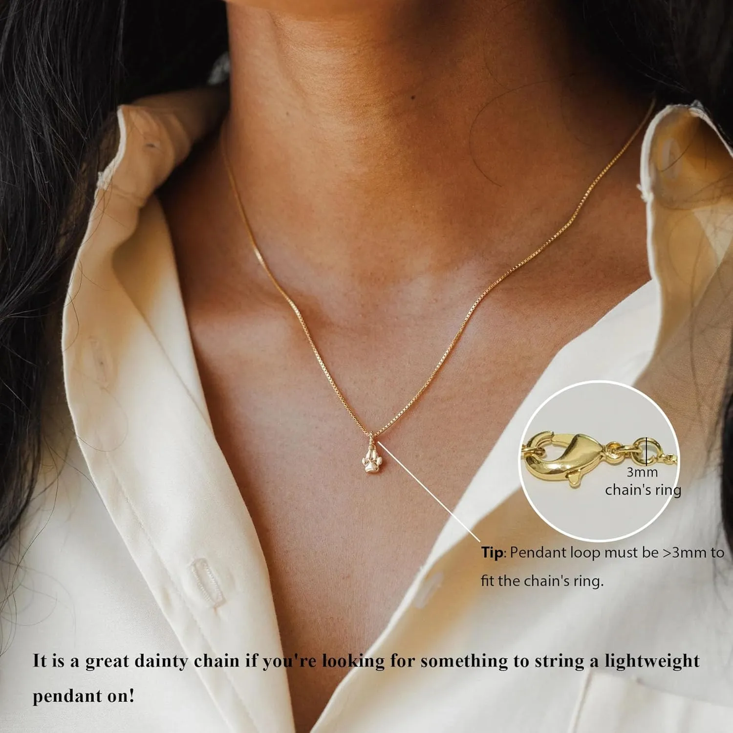 Minimalist Thin Gold Chain 18K Gold Thin Box Chain Necklace Short Small Gold Chain Choker Necklaces for Women