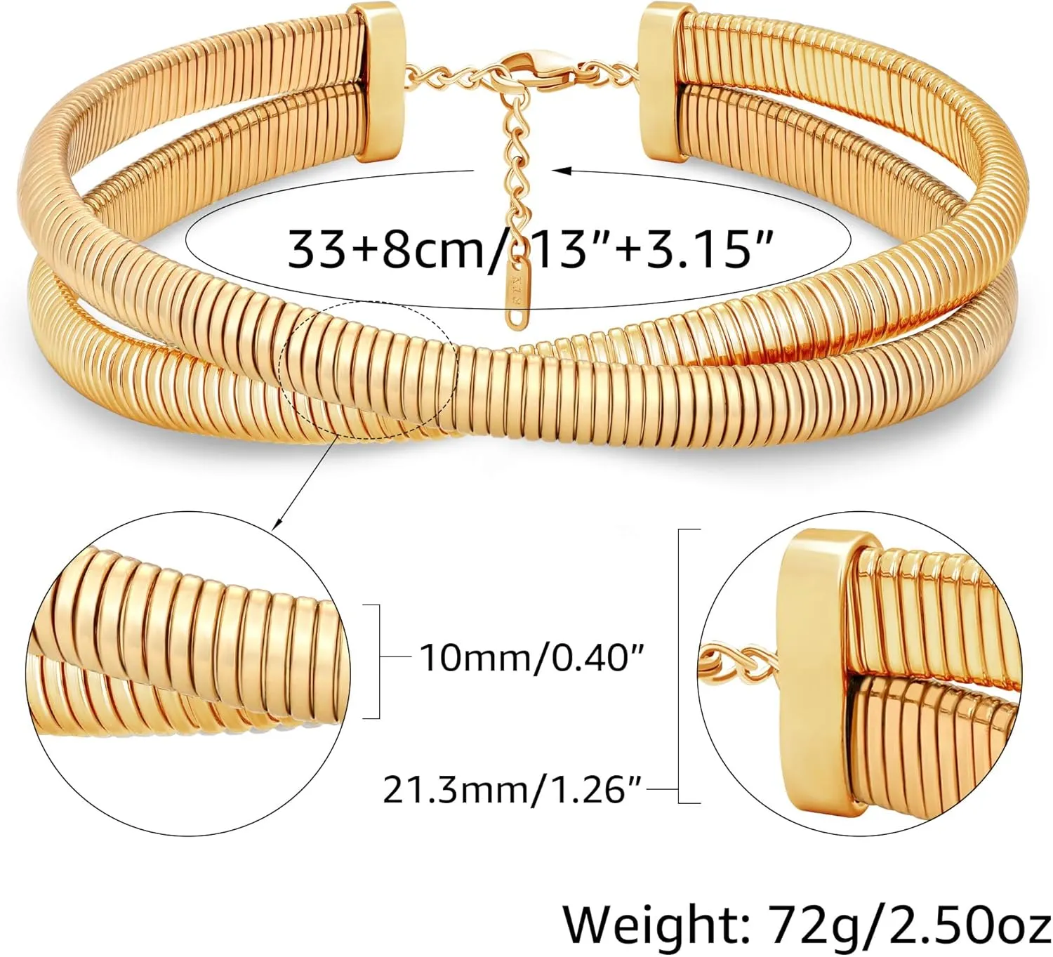 MISS RIGHT Chunky Gold Chain Statement Choker Necklace for Women Trendy, 14K Gold Plated Thick Snake Chain Collar Torque Layered Necklaces Jewelry Gifts