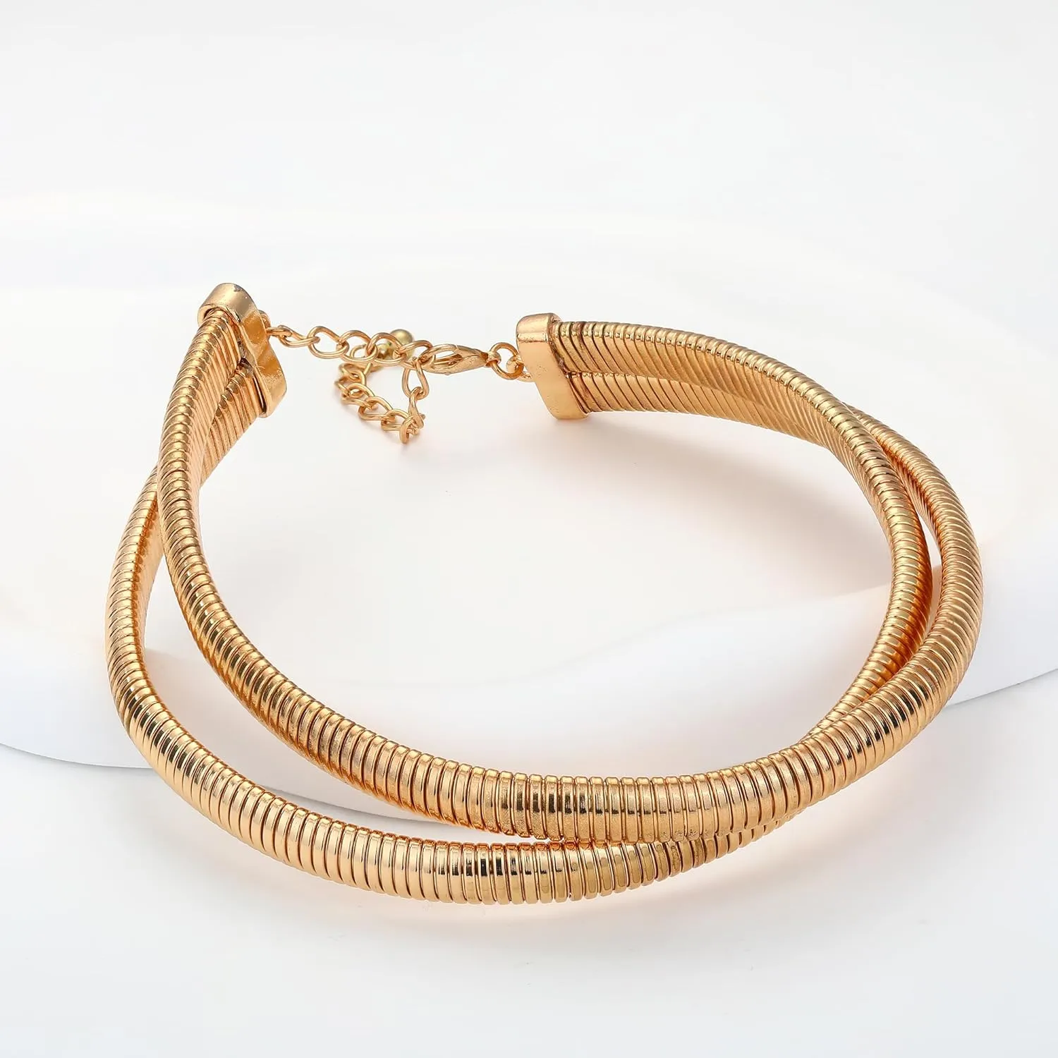 MISS RIGHT Chunky Gold Chain Statement Choker Necklace for Women Trendy, 14K Gold Plated Thick Snake Chain Collar Torque Layered Necklaces Jewelry Gifts