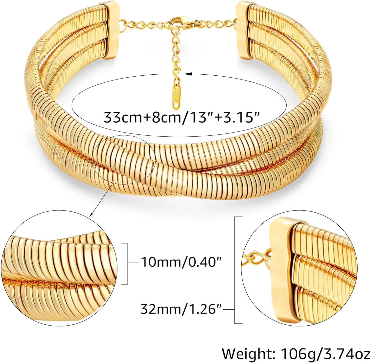 MISS RIGHT Chunky Gold Chain Statement Choker Necklace for Women Trendy, 14K Gold Plated Thick Snake Chain Collar Torque Layered Necklaces Jewelry Gifts