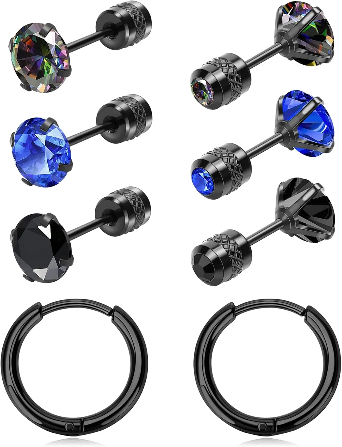 MJust     for Women Men      Rainbow 5A Cubic Zirconia Sleeper    Studs 20G  