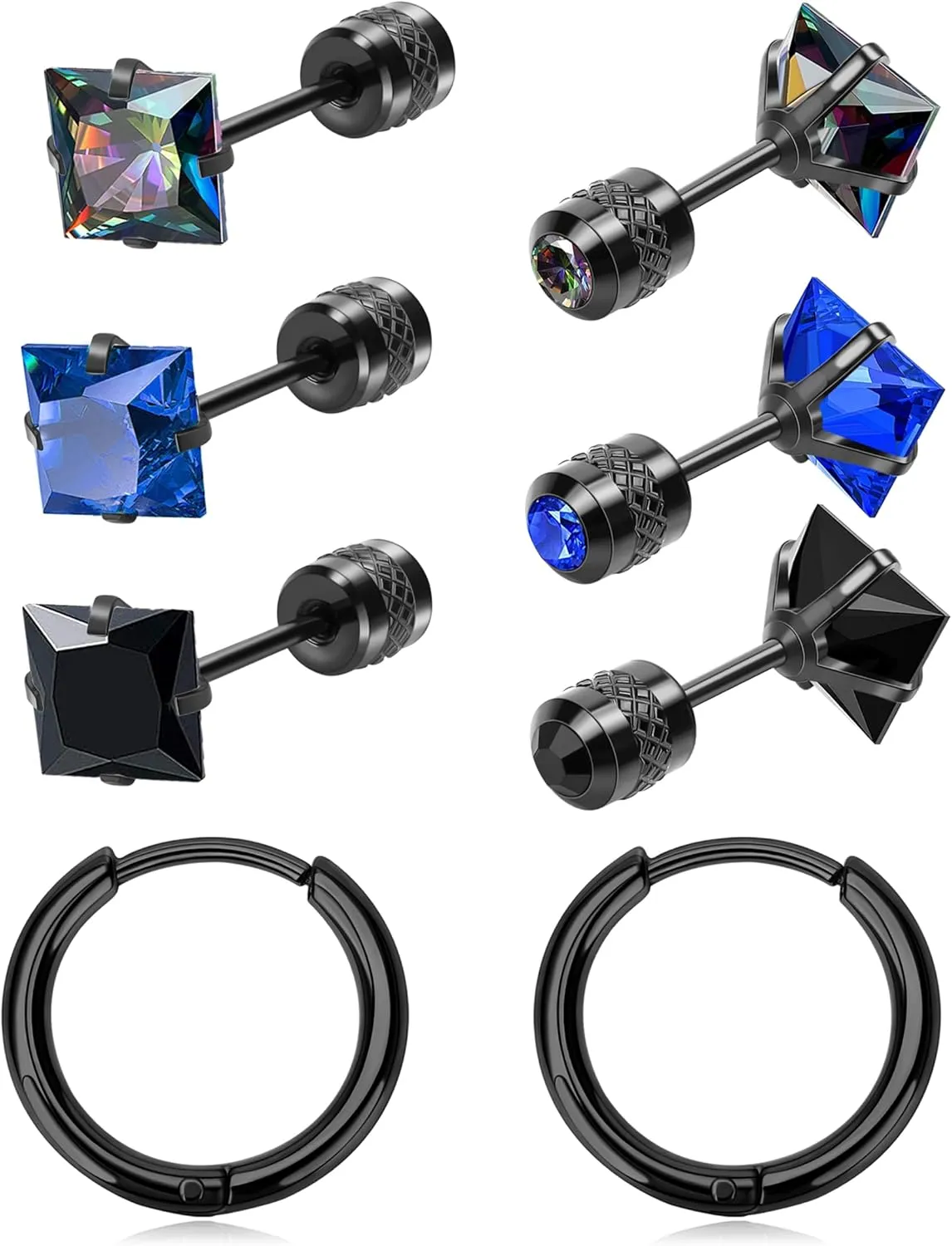 MJust     for Women Men      Rainbow 5A Cubic Zirconia Sleeper    Studs 20G  