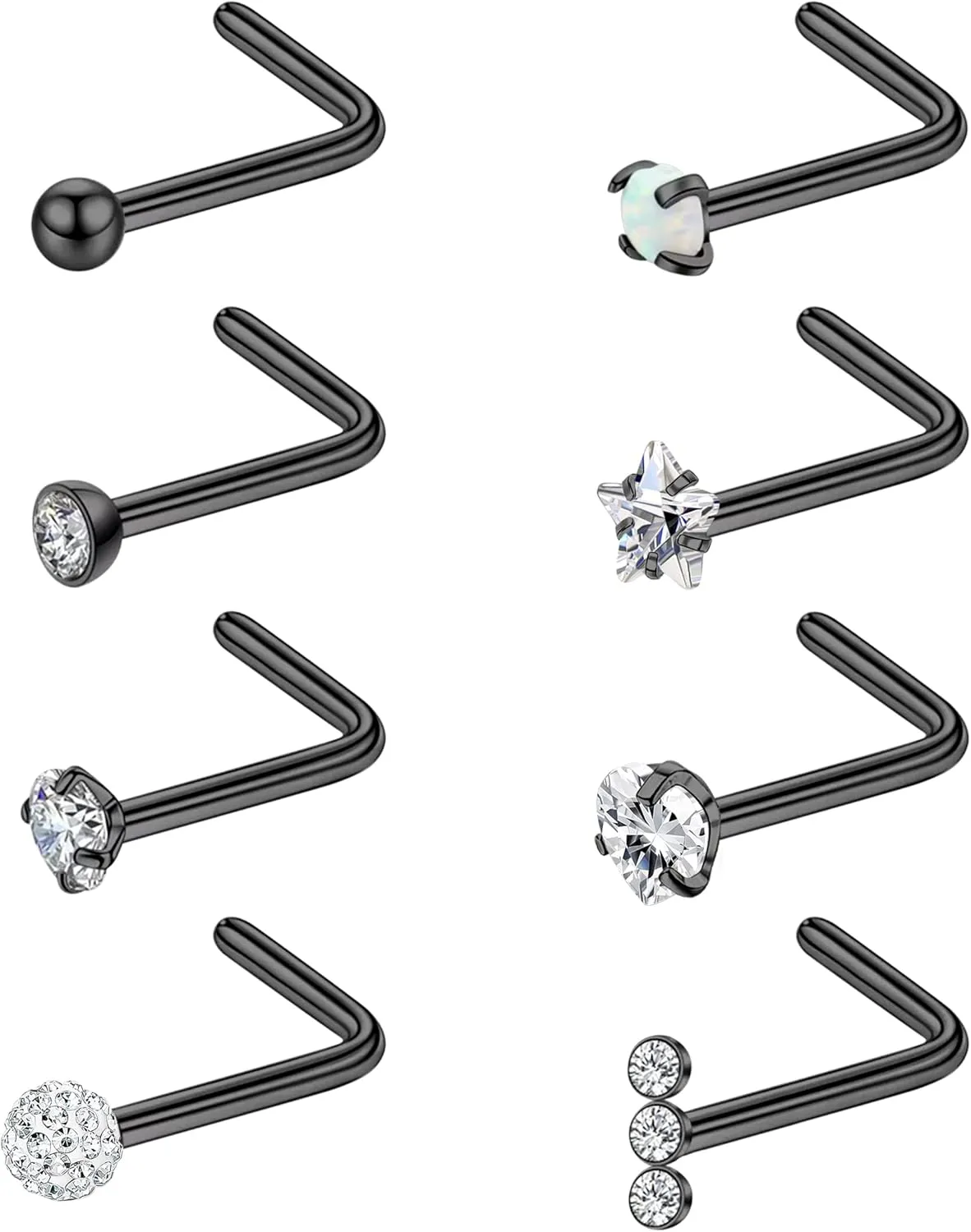 MJust Titanium Nose Ring Set, 18G Hypoallergenic L Shaped and Hoop Nose Stud Rings for Women & Men.