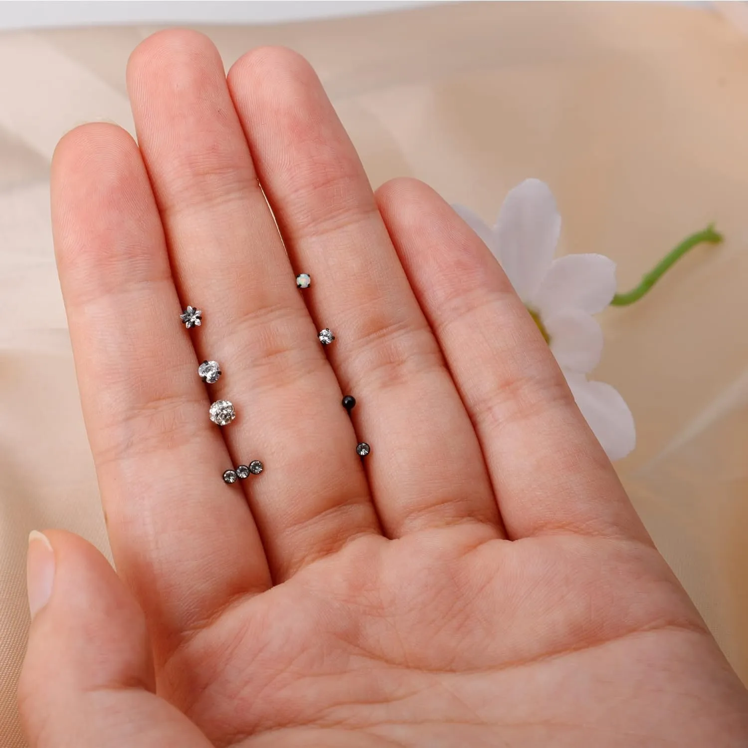 MJust Titanium Nose Ring Set, 18G Hypoallergenic L Shaped and Hoop Nose Stud Rings for Women & Men.