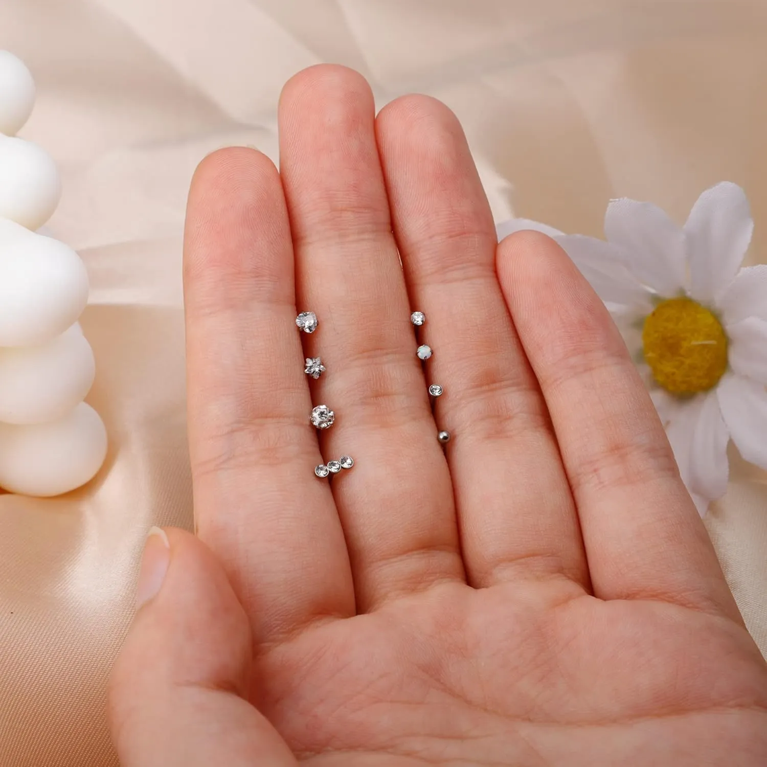 MJust Titanium Nose Ring Set, 18G Hypoallergenic L Shaped and Hoop Nose Stud Rings for Women & Men.