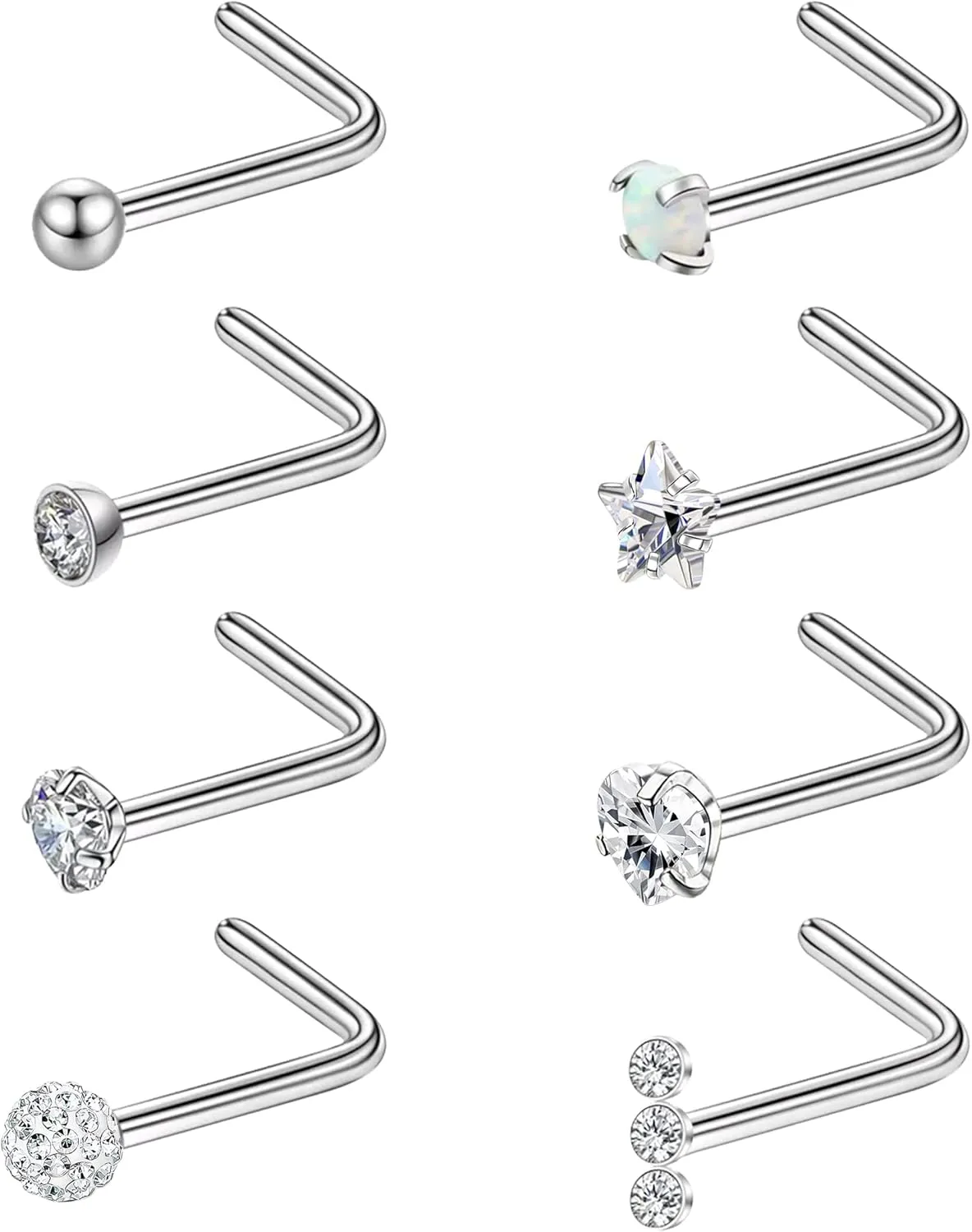 MJust Titanium Nose Ring Set, 18G Hypoallergenic L Shaped and Hoop Nose Stud Rings for Women & Men.