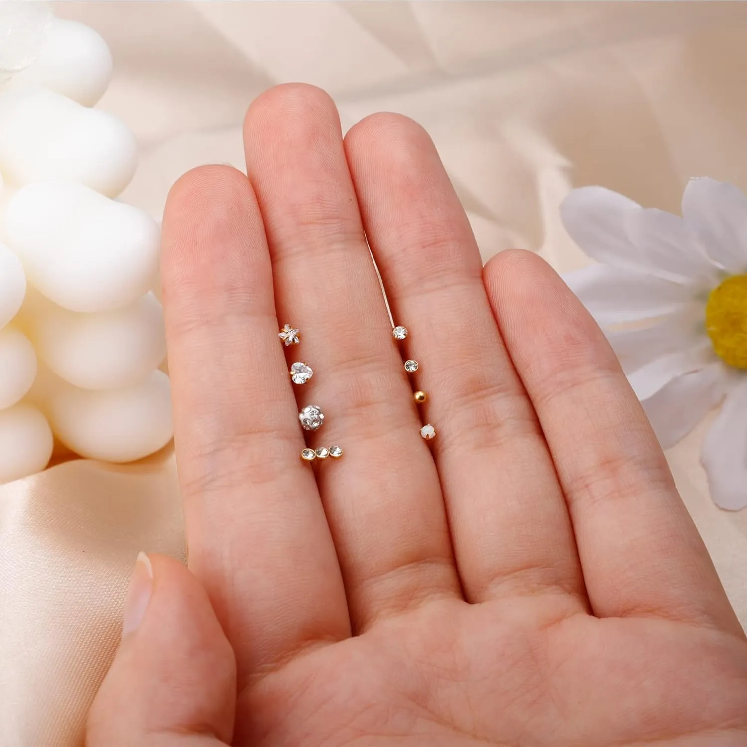 MJust Titanium Nose Ring Set, 18G Hypoallergenic L Shaped and Hoop Nose Stud Rings for Women & Men.
