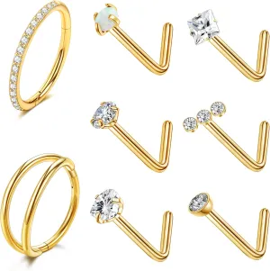 MJust Titanium Nose Ring Set, 18G Hypoallergenic L Shaped and Hoop Nose Stud Rings for Women & Men.