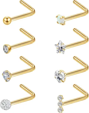 MJust Titanium Nose Ring Set, 18G Hypoallergenic L Shaped and Hoop Nose Stud Rings for Women & Men.