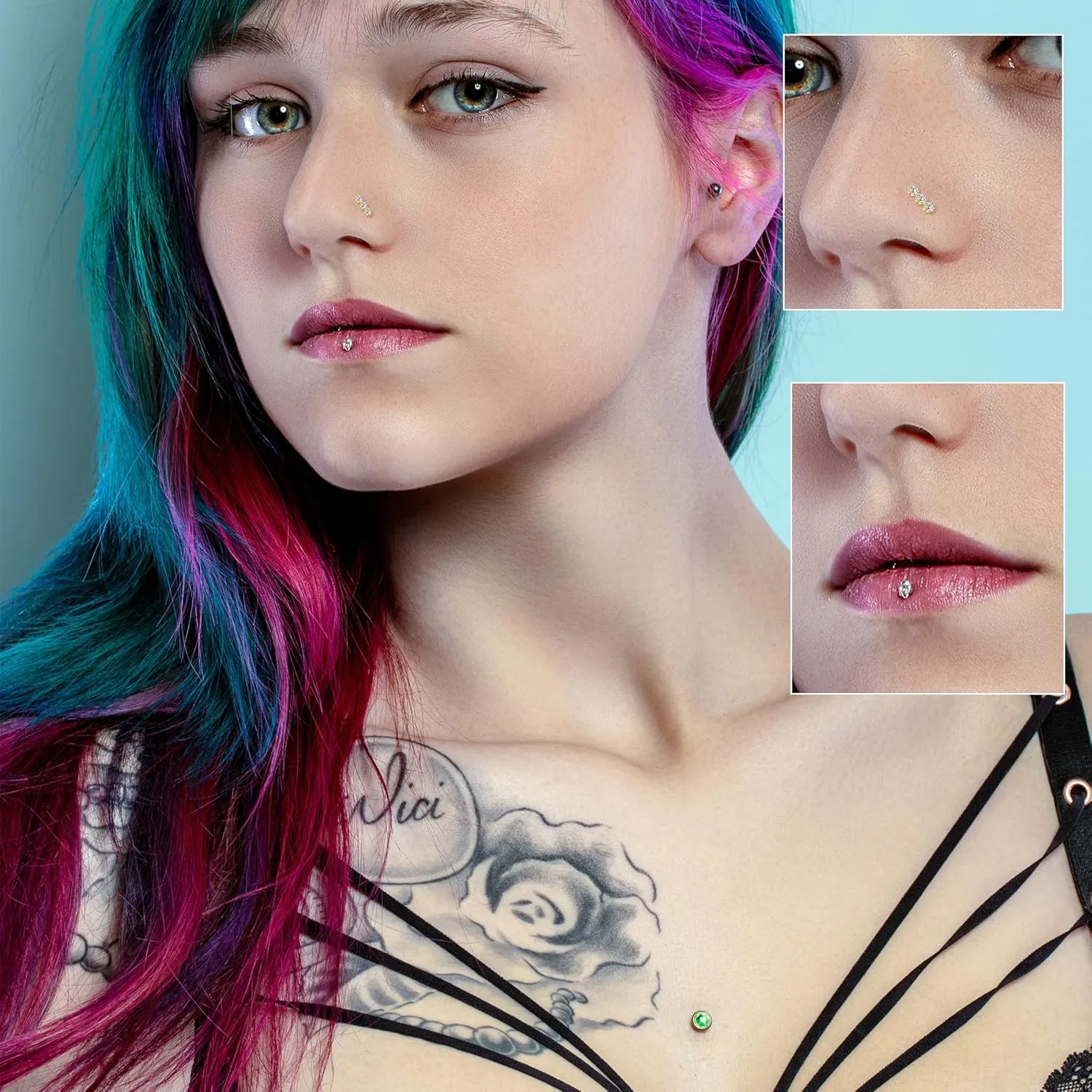 MJust Titanium Nose Ring Set, 18G Hypoallergenic L Shaped and Hoop Nose Stud Rings for Women & Men.