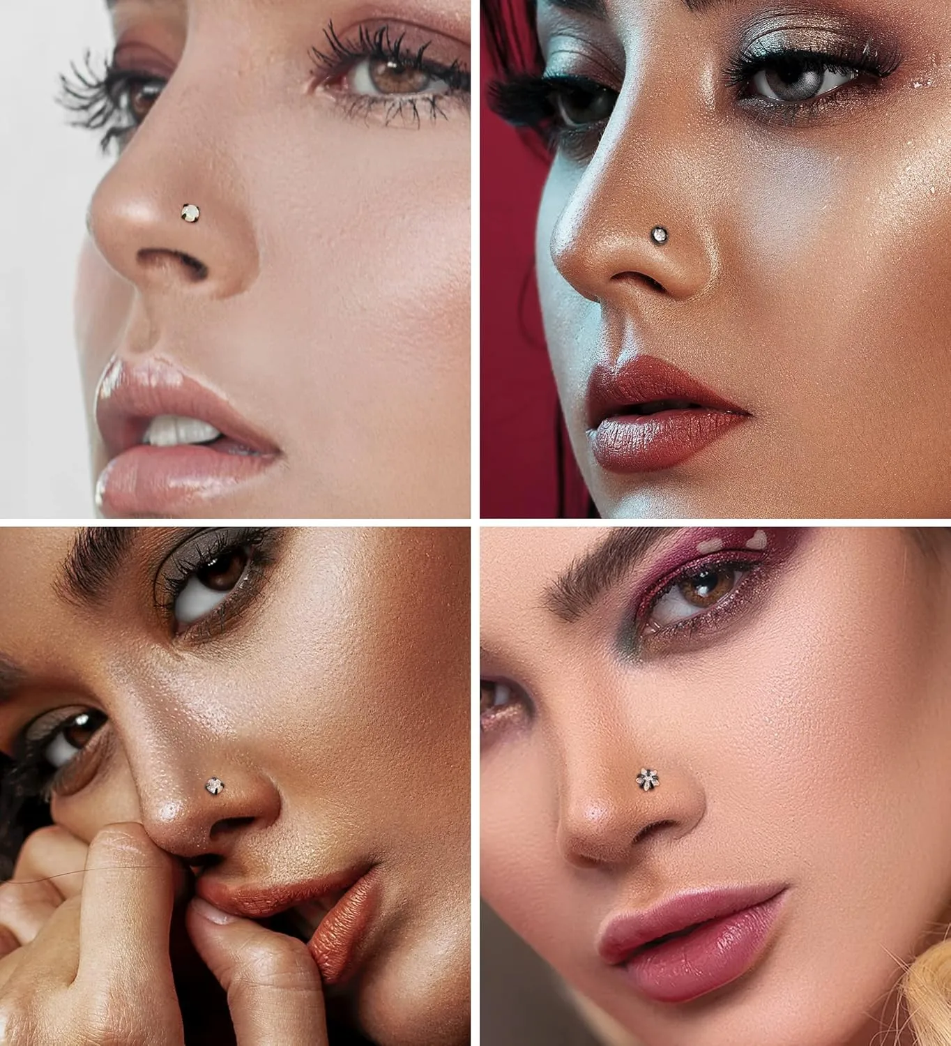 MJust Titanium Nose Ring Set, 18G Hypoallergenic L Shaped and Hoop Nose Stud Rings for Women & Men.