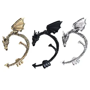 Mobestech 3pcs Gothic Punk Ear Cuff Earrings Wing Clip Earrings Year Dragon Design