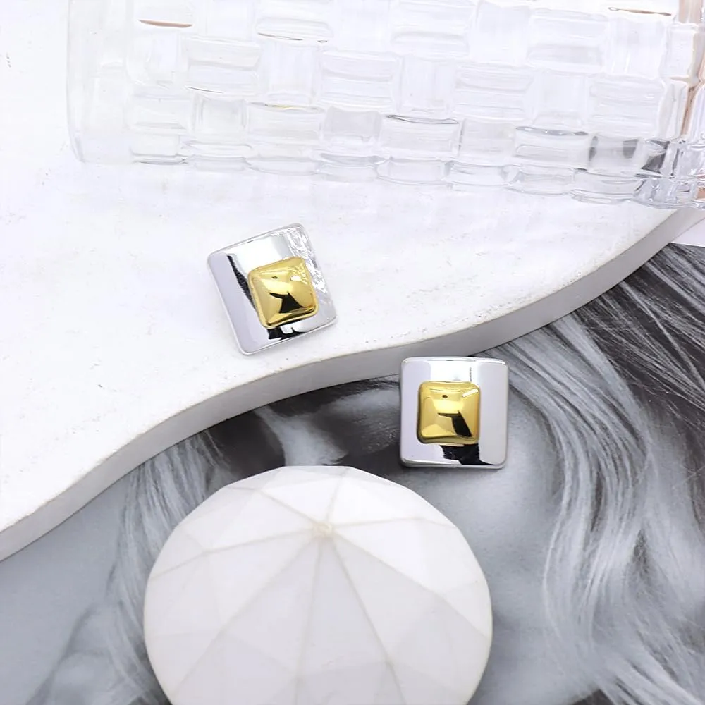 Modern Gold Square Stud Earrings for Women Trendy Two Tone Large Rectangle Drop Statement Earrings Minimalist Geometric Earring Festival Jewelry