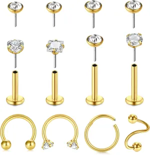 MODRSA Lip Rings & Labret Jewelry - Vertical Labret Lip Studs 16g Silver Black