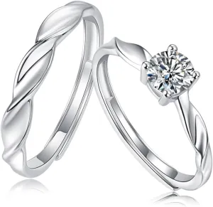 Moissanite Couple Rings,Engagement Rings for Women,0.5ct Starlish D Color VVS1 Lab Created Diamond Sterling Silver Rings Stackable Wedding Band,Anniversary Promise Ring Set,Adjustable