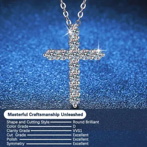 Moissanite Cross Necklace, 1.1 Carat Moissanite Religious Faith Pendant with 925 Sterling Silver Necklace for Wife, Men Women Jewelry Gifts