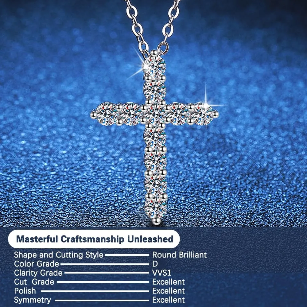 Moissanite Cross Necklace, 1.1 Carat Moissanite Religious Faith Pendant with 925 Sterling Silver Necklace for Wife, Men Women Jewelry Gifts