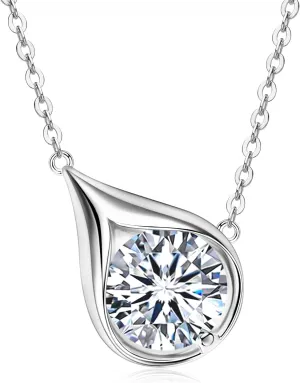 Moissanite Necklaces for Women, 1CT/2CT/3CT Solitaire Pendant with D Color VVS1 Clarity Lab Created Imitation Diamond 925 Sterling Silver Jewelry with Certificate of Authenticity