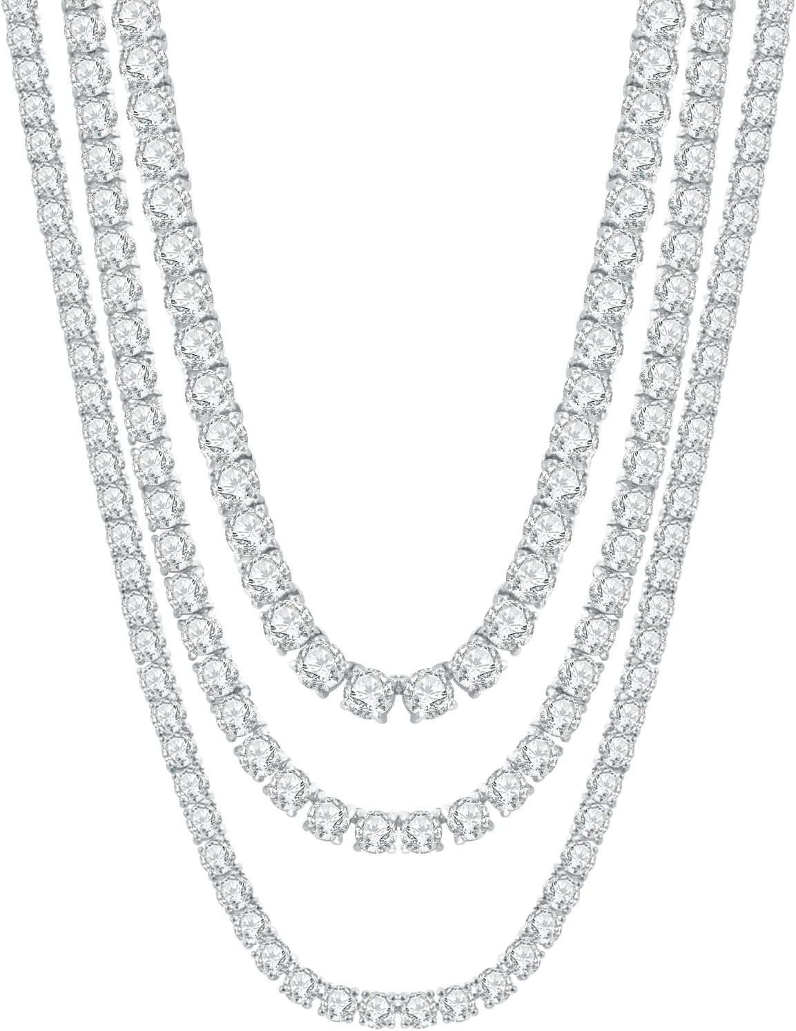 Moissanite Tennis Necklace 3mm-6.5mm (0.1-0.5CT) D/VVS1 Round Cut, 14K White Gold Plated 925 Silver, Hypoallergenic Jewelry Gift for Women Men with GRA Certificate.