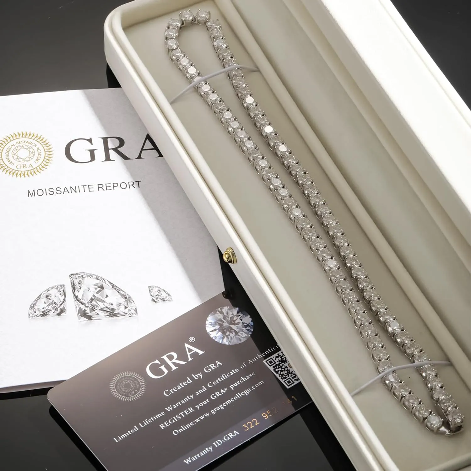 Moissanite Tennis Necklace 3mm-6.5mm (0.1-0.5CT) D/VVS1 Round Cut, 14K White Gold Plated 925 Silver, Hypoallergenic Jewelry Gift for Women Men with GRA Certificate.