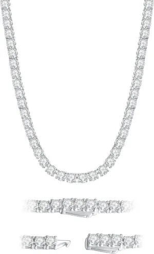 Moissanite Tennis Necklace 3mm-6.5mm (0.1-0.5CT) D/VVS1 Round Cut, 14K White Gold Plated 925 Silver, Hypoallergenic Jewelry Gift for Women Men with GRA Certificate.