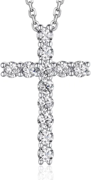 MomentWish Cross Necklace for Women, Christian Gifts for Her, Moissanite Cross Pendant, 925 Sterling Silver Necklaces Religious Anniversary Birthday Gifts for Women-