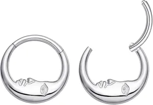 Moon Gold Nose Ring for Women Dainty Moon Face Septum Hoop Rings Cartilage Helix Daith Earrings Silver Moon Tragus Nose Rings Daith Lip Piercing Jewelry