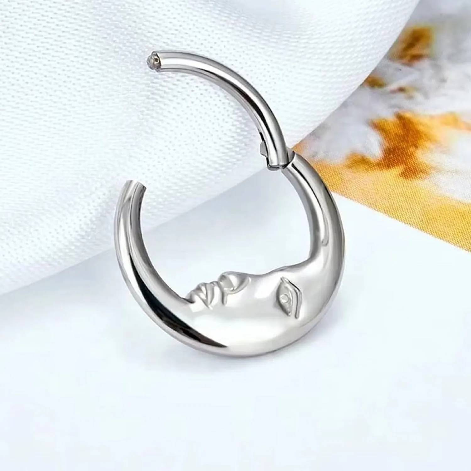 Moon Gold Nose Ring for Women Dainty Moon Face Septum Hoop Rings Cartilage Helix Daith Earrings Silver Moon Tragus Nose Rings Daith Lip Piercing Jewelry