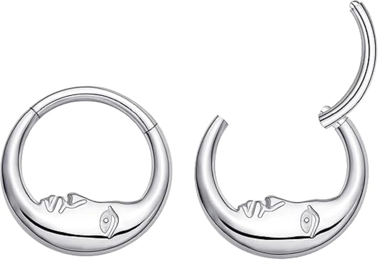Moon Gold Nose Ring for Women Dainty Moon Face Septum Hoop Rings Cartilage Helix Daith Earrings Silver Moon Tragus Nose Rings Daith Lip Piercing Jewelry