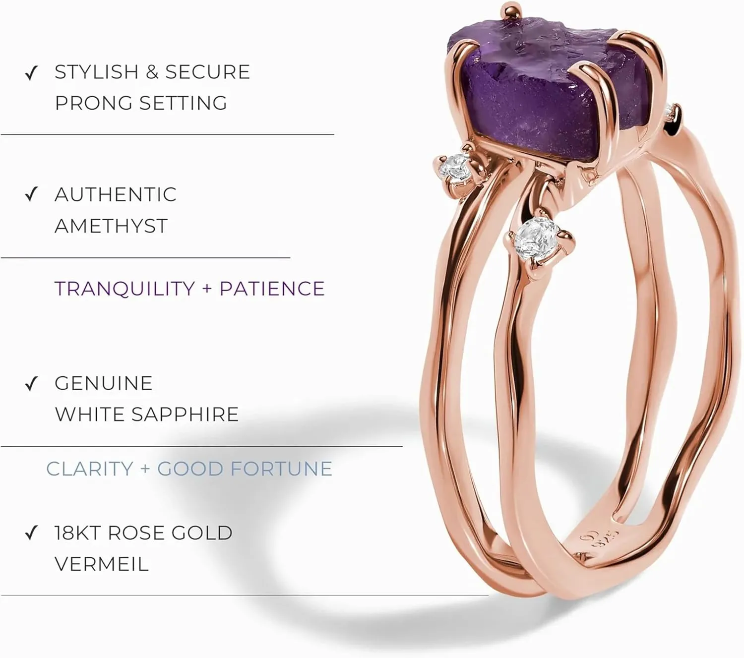 Moon Magic - Authentic Moonstone, Black Obsidian, Amethyst, Aquamarine Ring - Flow/Real 925 Sterling Silver - 18k Rose and Yellow Gold Raw Crystal Rings for Women/Genuine Gemstone Jewelry