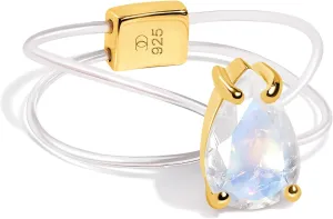 Moon Magic - Authentic Rainbow Moonstone Floating Gemstone Ring with Stretchy Invisible Band/ 925 Sterling Silver - 18K Rose and Yellow Gold Natural June Birthstone Rings for Women/Genuine Jewelry